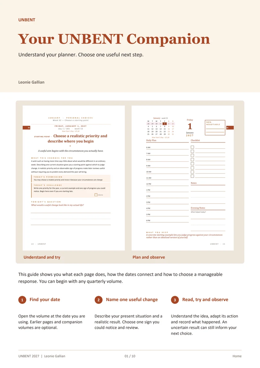 Première page du mini-guide UNBENT · English